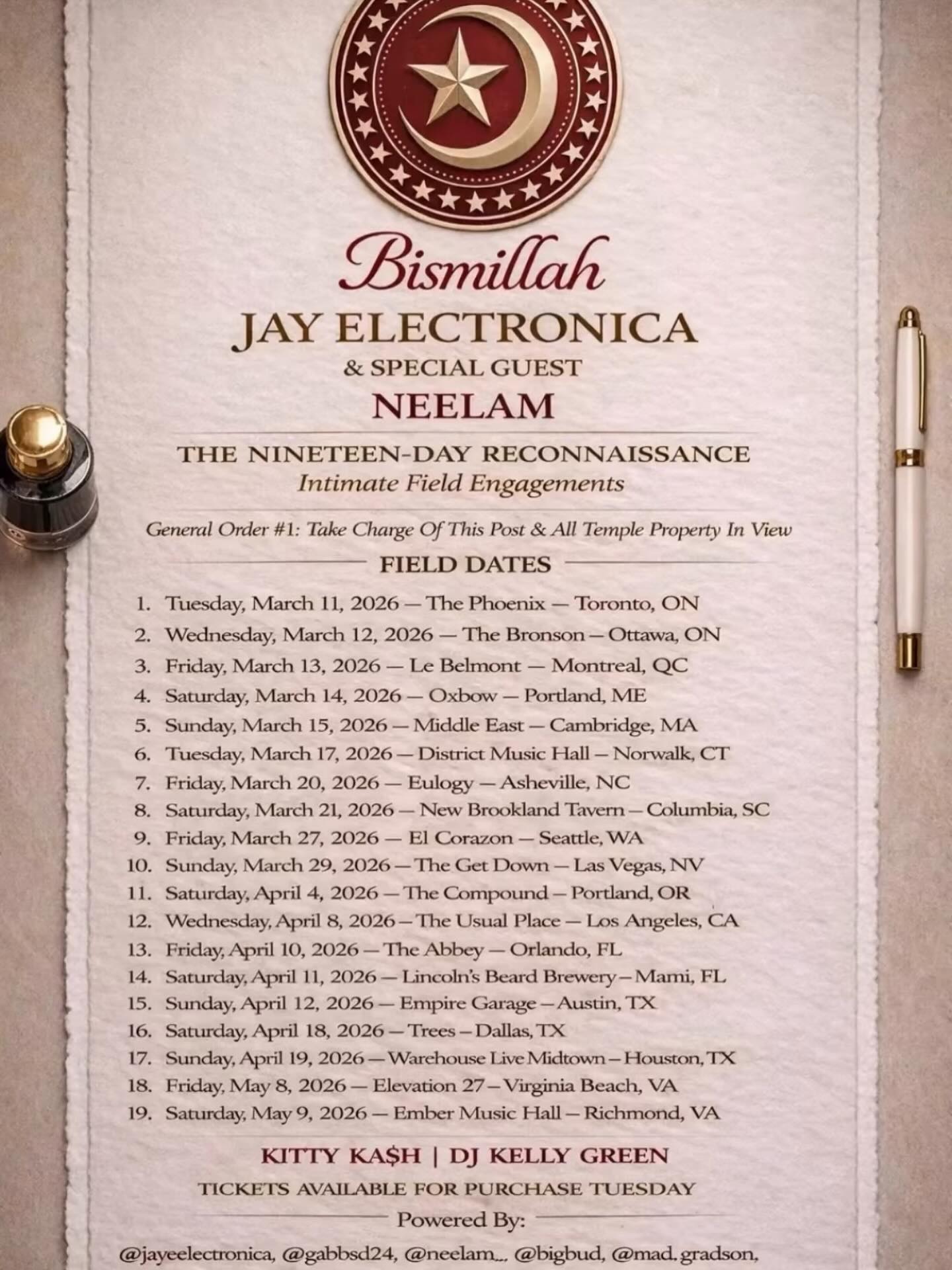 Jay Electronica The Nineteen Day Reconnaissance Tour Poster 2026